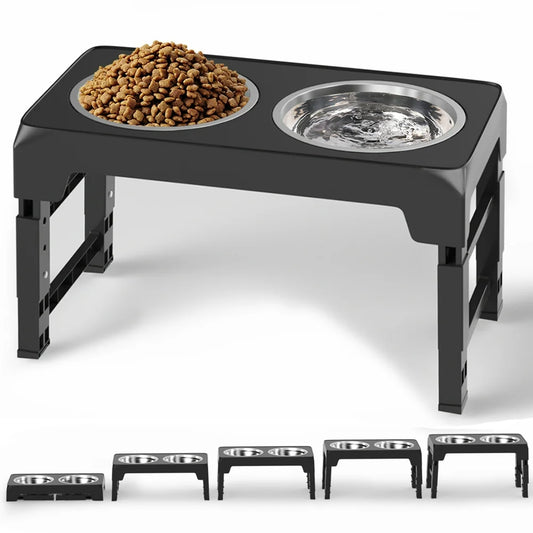 Elevated Dog Bowls with 2 Thick 1.22L/42Oz Stainless Steel Dog Food Bowls, 5 Heights Adjustable Raised Dog Bowl for Large Medium Small Dogs, Puppy and Cats