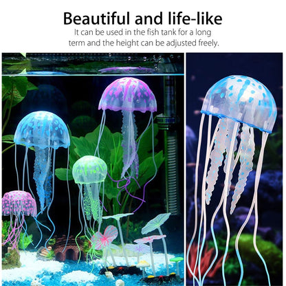 4Pcs Jellyfish Aquarium Decorations,  Glowing Effect Artificial Jellyfish Aquarium Decor, Fish Tank Ornament Silicone Decoration, Instant Suction Cup Installation