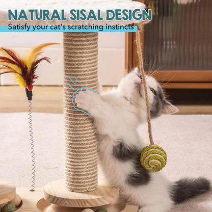 Cat Scratching Post for Indoor Soft Rabbit Fleece Perch for Rest Natural Sisal Scratcher Interactive Kitten Toy Balls